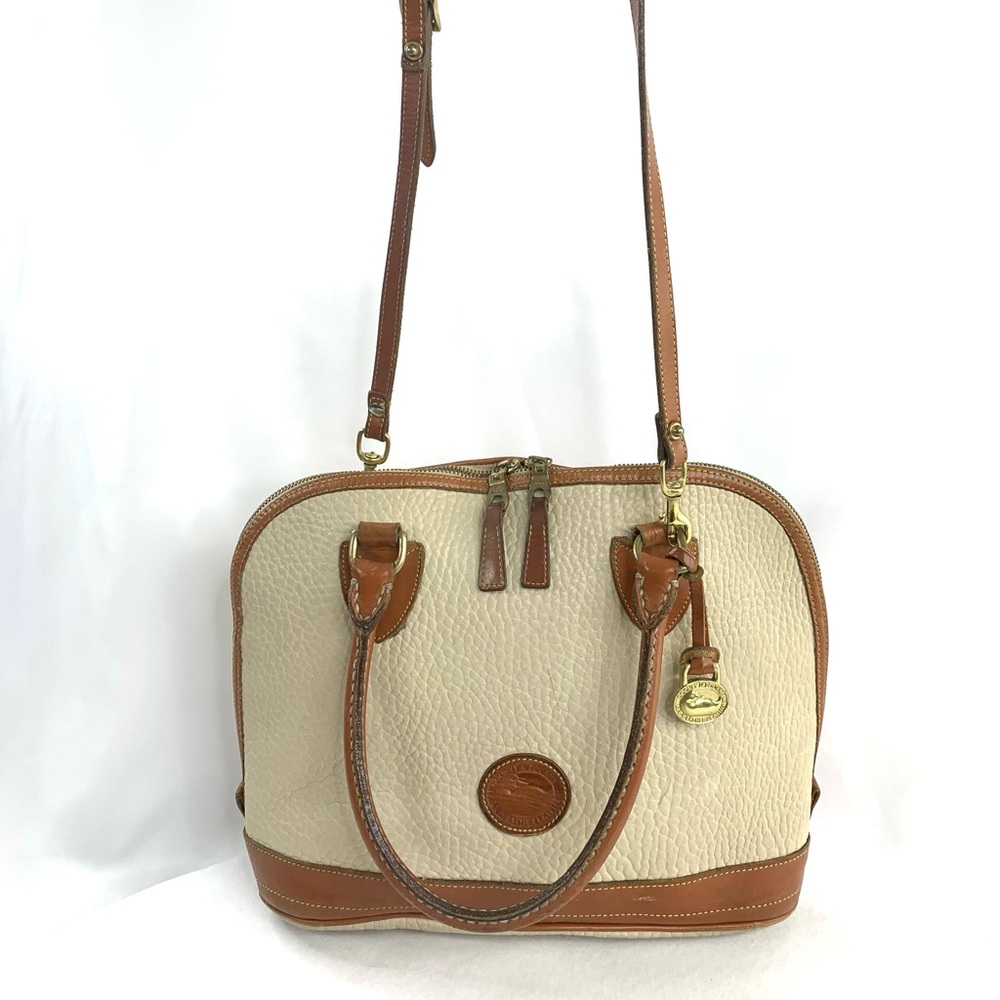 Dooney Bourke Vintage Beige Brown Full Grain Leather Dome Shoulder Bag A7211033